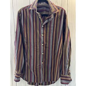 Robert Graham Mens Shirt Multicolor Striped Button Up Flip Cuff Size Large